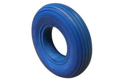 Blue wheelchair tire with durable tread, ideal for mobility accessories and everyday use