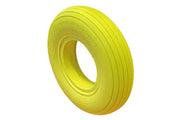 Bright yellow wheelchair tire with durable tread, ideal for mobility accessories and everyday use