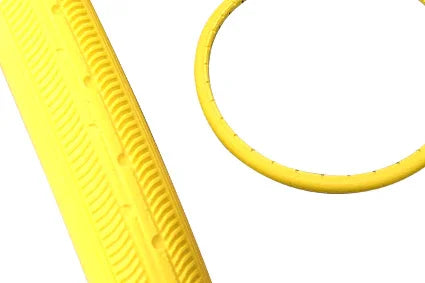 Yellow wheelchair spoke guard with textured grip, durable safety accessory for wheelchairs