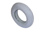 Gray wheelchair tire with tread pattern, durable rubber for mobility equipment