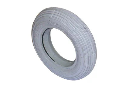 Gray wheelchair tire with tread pattern, durable rubber for mobility equipment