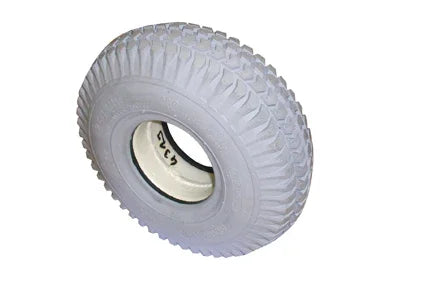 White wheelchair tire with deep tread pattern, durable rubber wheel for mobility equipment