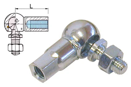 Chrome wheelchair ball joint with nut and technical diagram for mobility equipment parts
