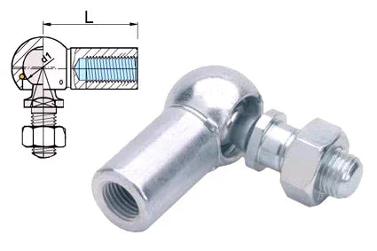 Metal wheelchair joint with threaded connection and nut, shown with technical diagram for assembly