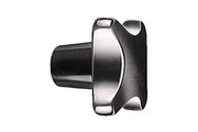 Black wheelchair accessory component with ergonomic grip design for mobility equipment
