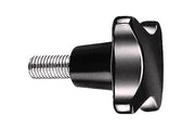 Black wheelchair accessory knob with threaded metal shaft for secure attachment