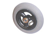 Durable wheelchair caster wheel with black hub and gray tire, designed for smooth mobility and everyday use.