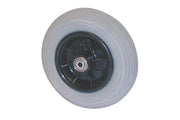 Durable wheelchair wheel with black hub and gray tire, ideal for mobility accessories and replacement parts.