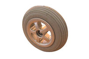 Durable wheelchair wheel with treaded tire and spoke design for smooth mobility