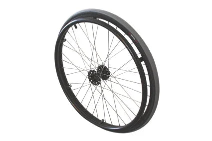 Schwarzes Rollstuhlrad mit Speichenschutz und langlebiger Felge für Mobilitätszubehör