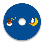 Blue wheelchair spoke guard featuring cartoon rabbits with stars and a crescent moon design