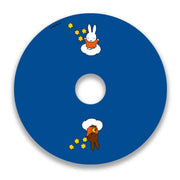 Blue wheelchair spoke guard featuring two cartoon bunnies playing with yellow stars