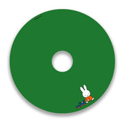 Green wheelchair spoke guard featuring a cartoon bunny playing with a toy train