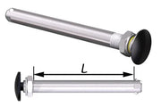 Stainless steel wheelchair spoke guard with black rubber end, adjustable length L for secure wheel protection