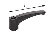 Black ergonomic wheelchair lever with length measurement, durable wheelchair accessory part