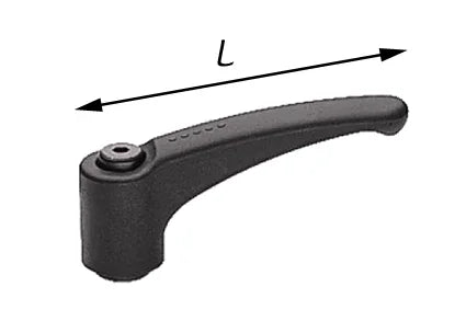 Black ergonomic wheelchair lever with length measurement, durable wheelchair accessory part