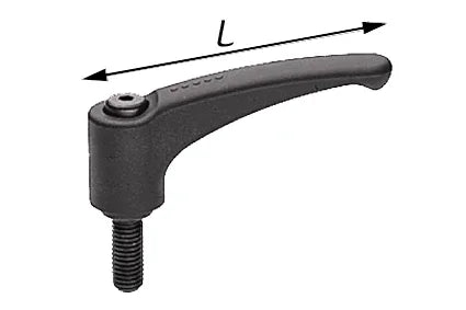 Black ergonomic wheelchair lever with threaded bolt and length measurement L for adjustable mobility accessories