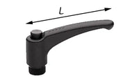 Black wheelchair lever handle with adjustable length, durable design for mobility aids