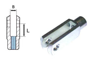 Metal wheelchair accessory connector with threaded insert, shown with technical diagram for B2B parts