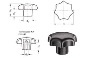Black thermoplastic wheelchair knob with technical dimensions, durable wheelchair accessory part