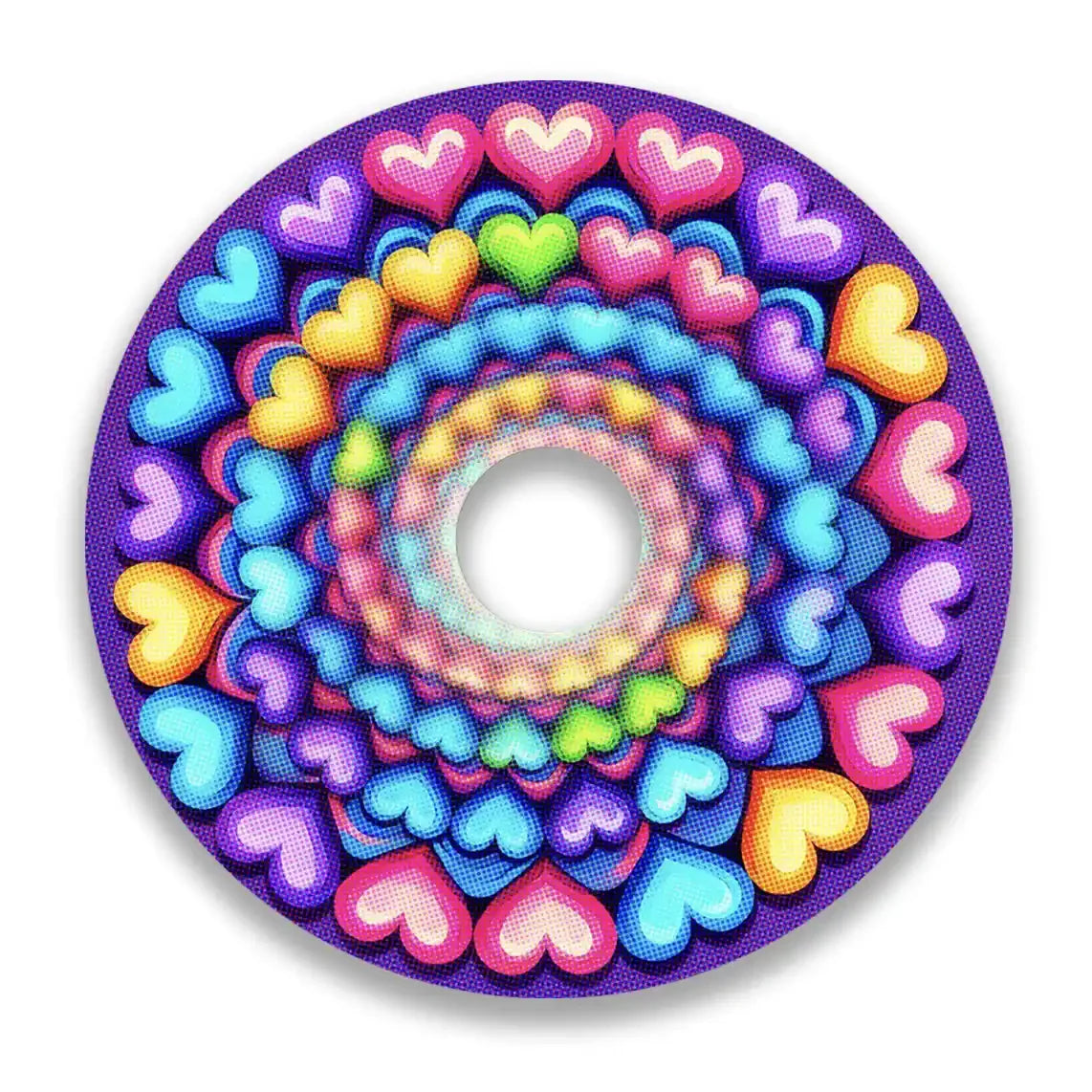Colorful spiral heart pattern wheelchair spoke guard with vibrant rainbow design