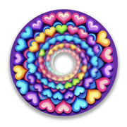 Colorful spiral heart pattern wheelchair spoke guard with vibrant rainbow design