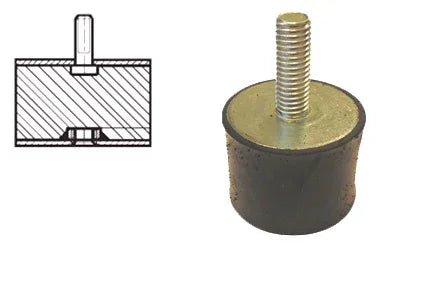 Schwarzes Gummi-Rollstuhl-Fußstützenpad mit Metall-Gewindestift, mit Installationsdiagramm dargestellt