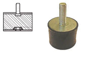 Schwarzes Gummi-Rollstuhl-Fußstützenpad mit Metall-Gewindebolzen, mit Querschnittsdiagramm dargestellt