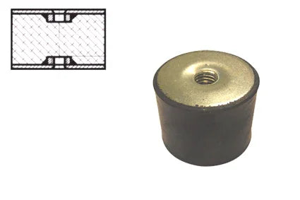 Schwarzes Gummi-Rollstuhl-Fußstützenpad mit Metalleinsatz, mit technischer Zeichnung für B2B-Teile dargestellt