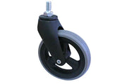 Durable wheelchair caster wheel with black frame and gray tread, ideal for smooth mobility and everyday use.