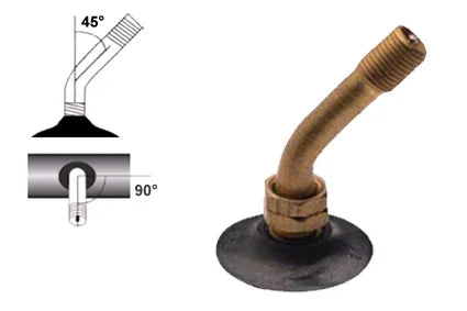 Brass 45° and 90° angled wheelchair spoke guard mount with threaded stem and base plate