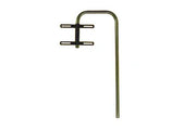 Metal wheelchair accessory with curved arm and mounting brackets for secure attachment