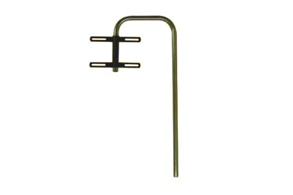 Metal wheelchair accessory with curved arm and mounting brackets for secure attachment