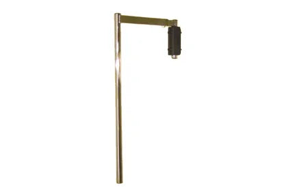 Adjustable wheelchair tray arm with chrome finish and black mounting bracket