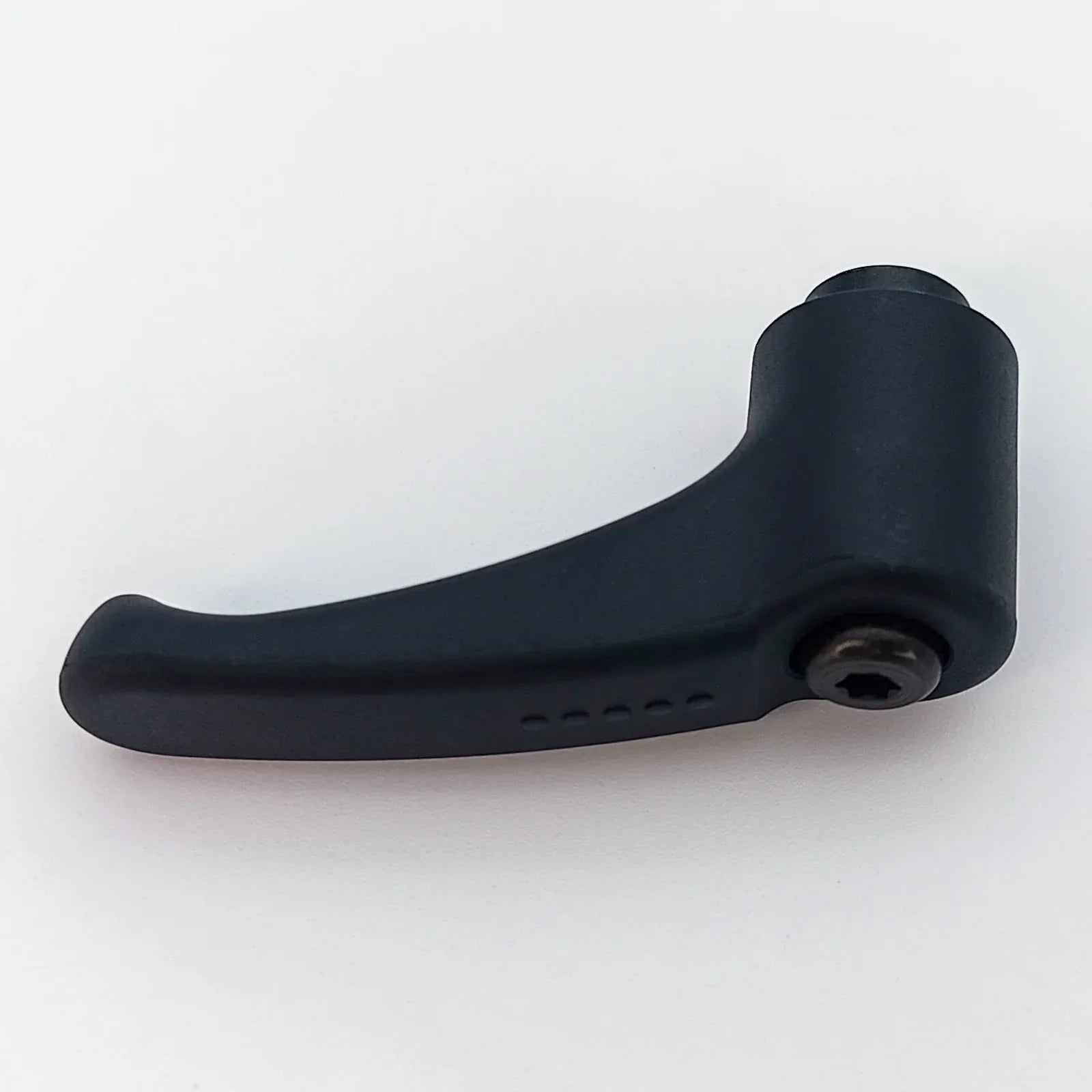 Black wheelchair lever handle with textured grip and hex bolt, durable mobility accessory