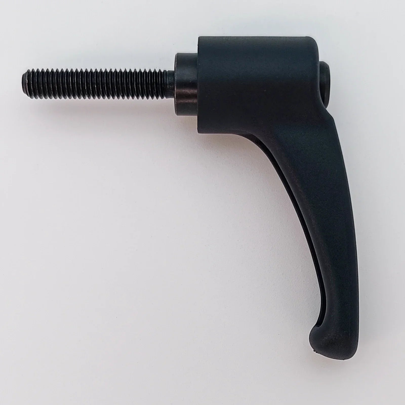 Black ergonomic wheelchair adjustment lever with threaded bolt for secure attachment