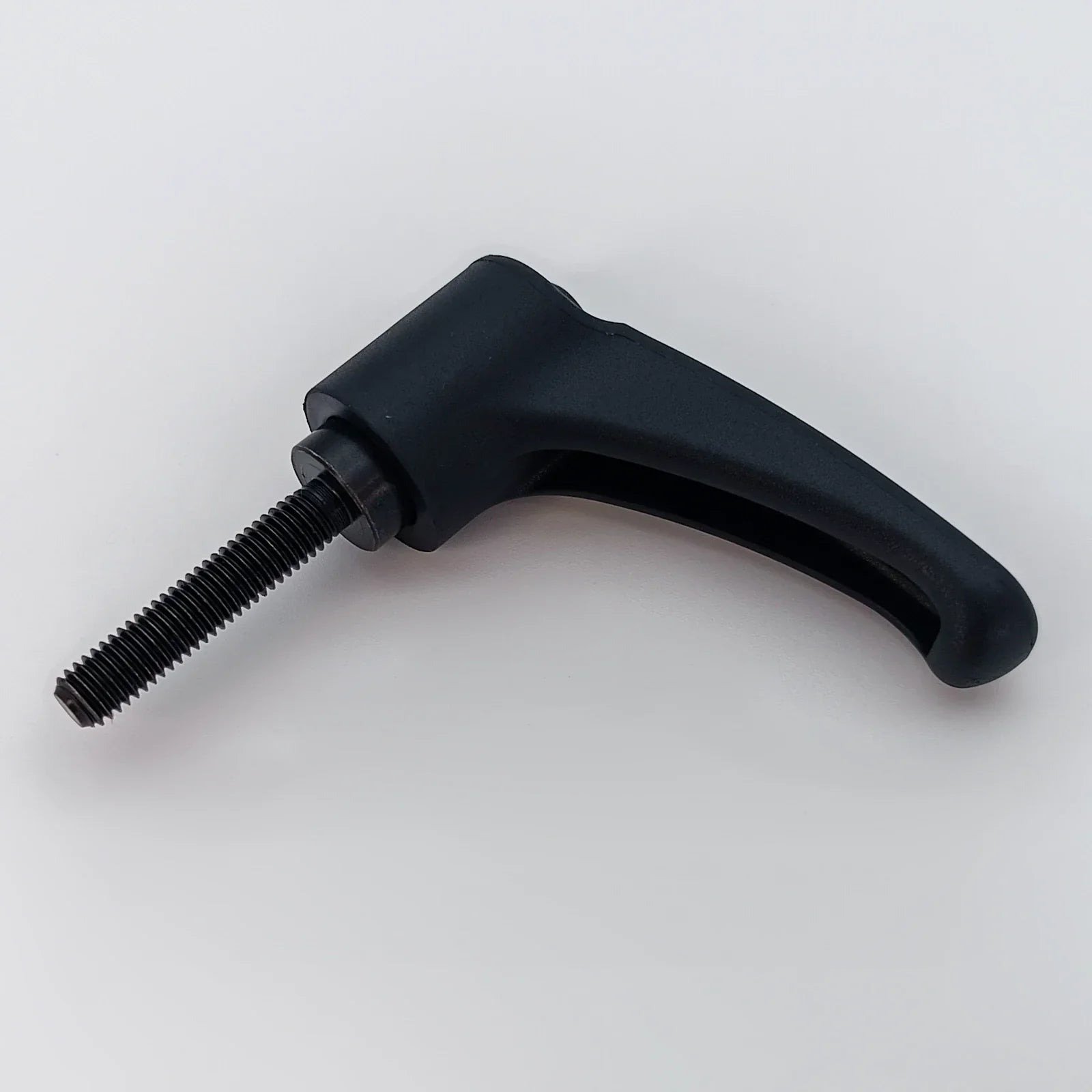 Black ergonomic wheelchair adjustment lever with threaded bolt for secure attachment