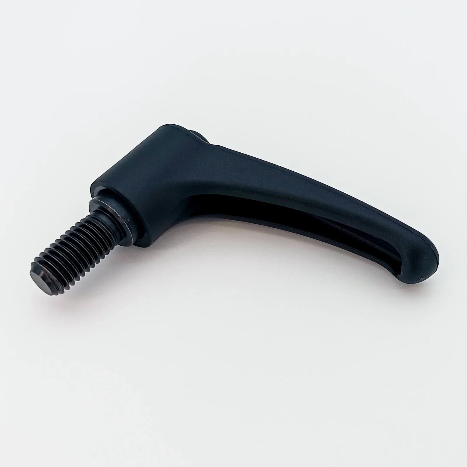 Black ergonomic wheelchair adjustment lever with threaded bolt for secure attachment