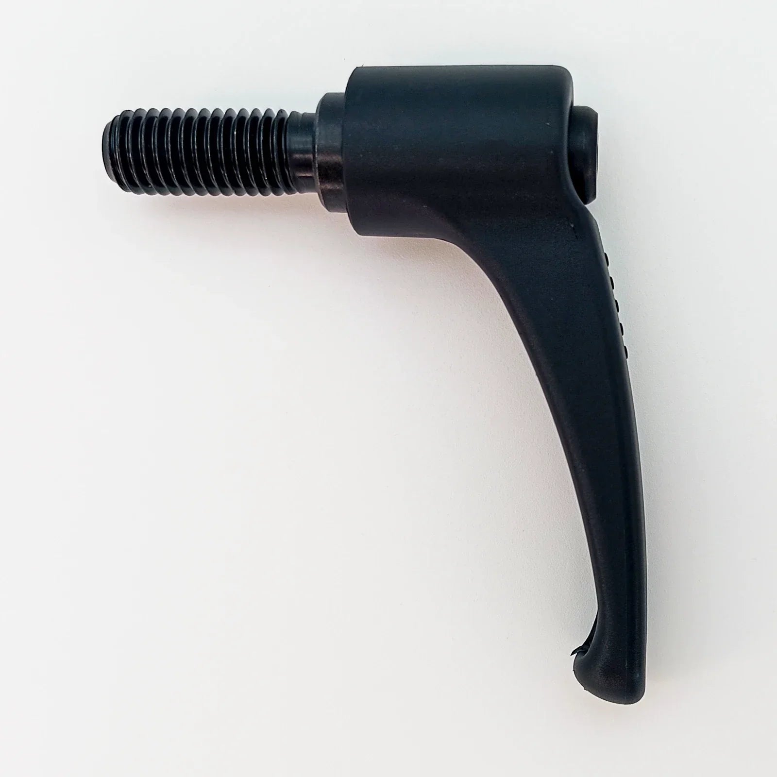 Black ergonomic wheelchair lever with threaded mount for secure attachment and easy operation