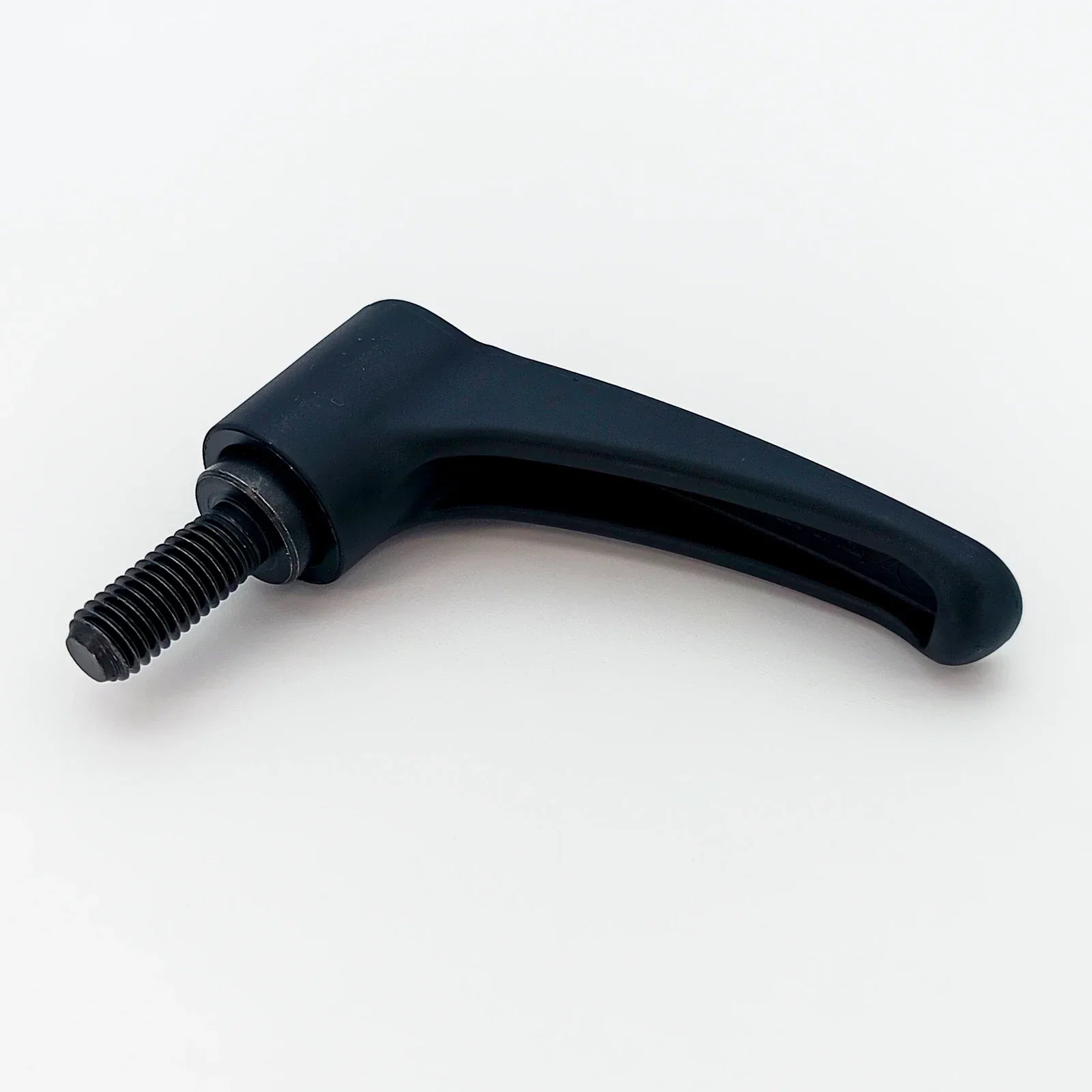 Black ergonomic wheelchair adjustment lever with threaded bolt for secure attachment