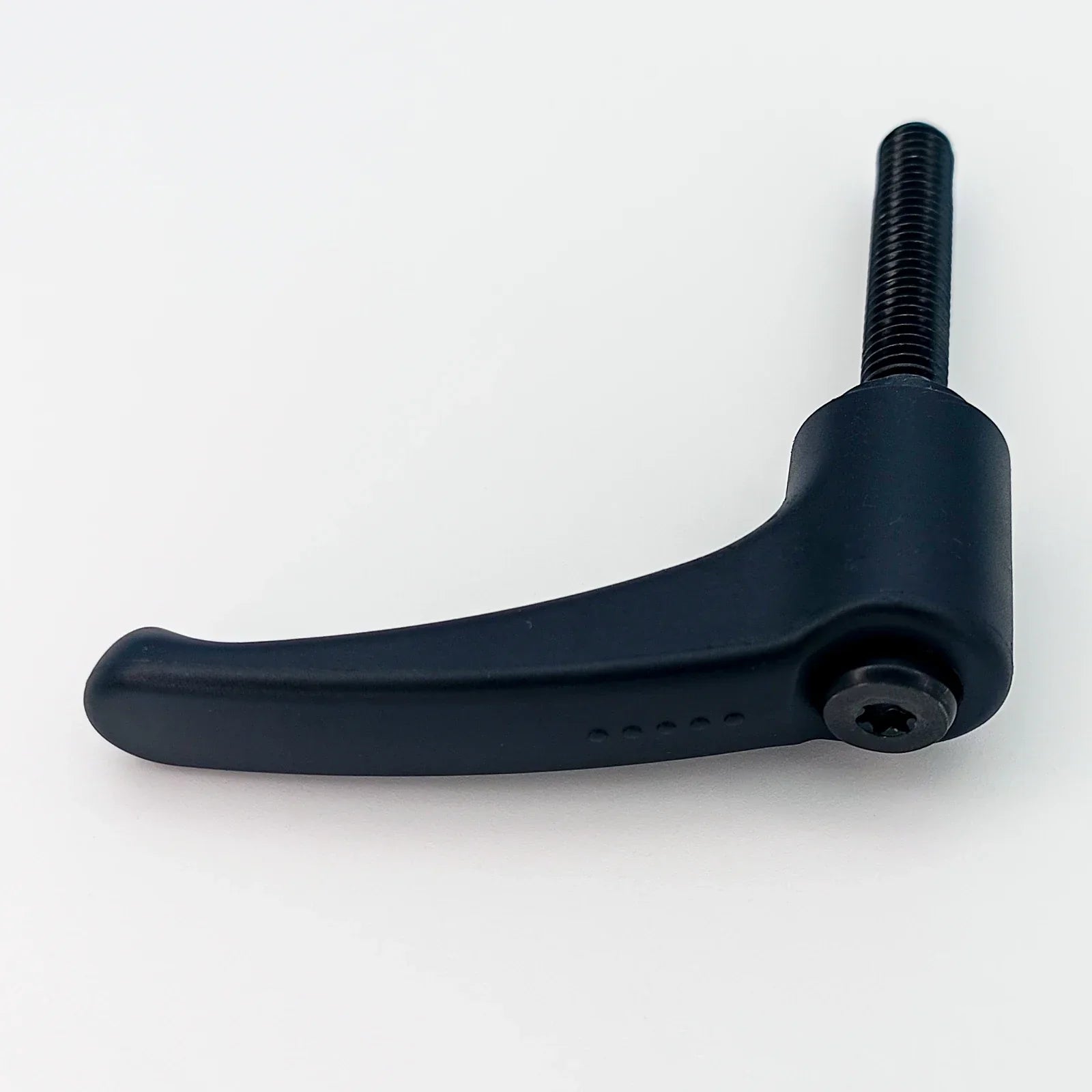 Black wheelchair accessory lever with threaded bolt, durable design for mobility equipment
