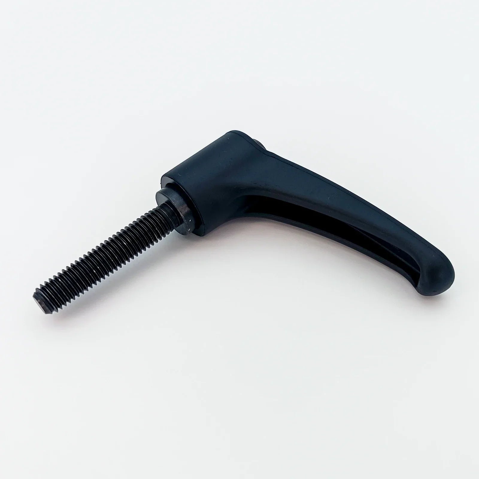 Black ergonomic wheelchair adjustment lever with threaded rod for secure positioning