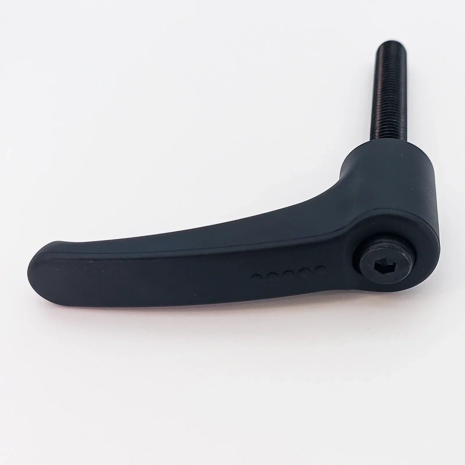 Black ergonomic wheelchair adjustment lever with threaded bolt for secure mounting