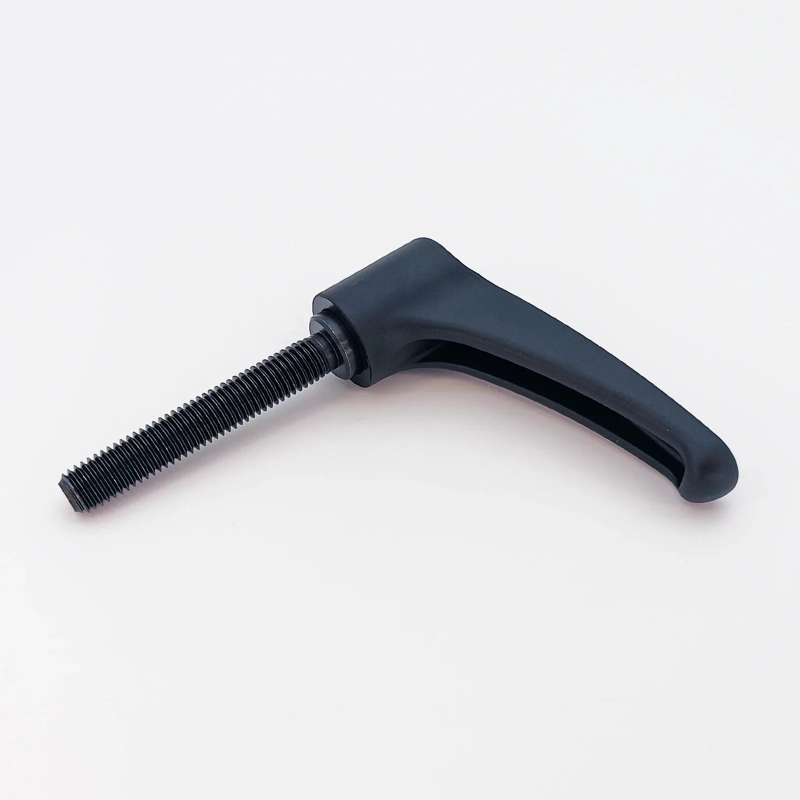 Black ergonomic wheelchair handle with threaded stem for secure attachment
