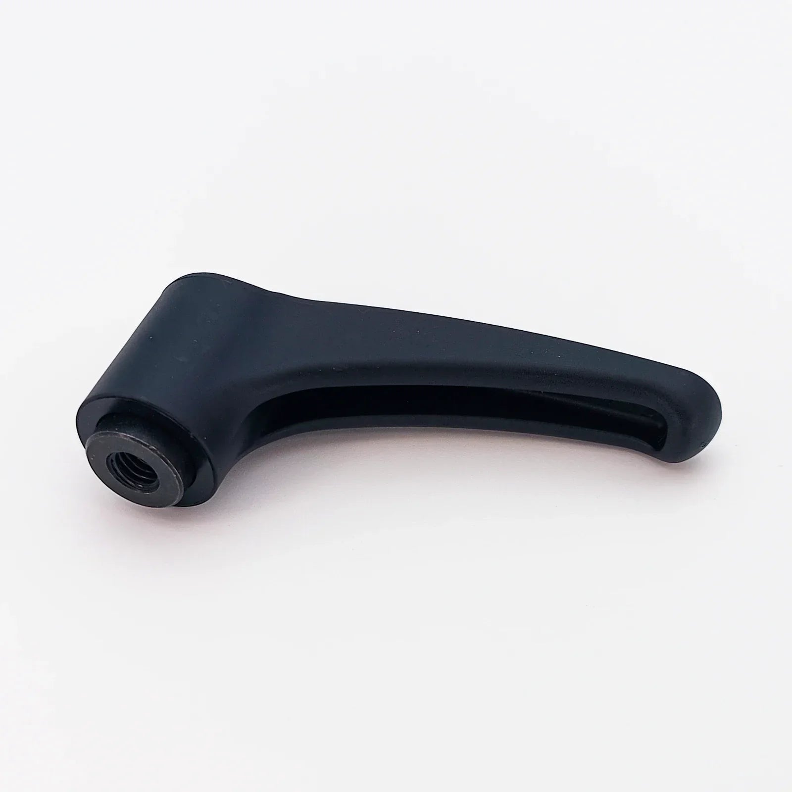 Black ergonomic wheelchair lever handle with threaded base for secure attachment