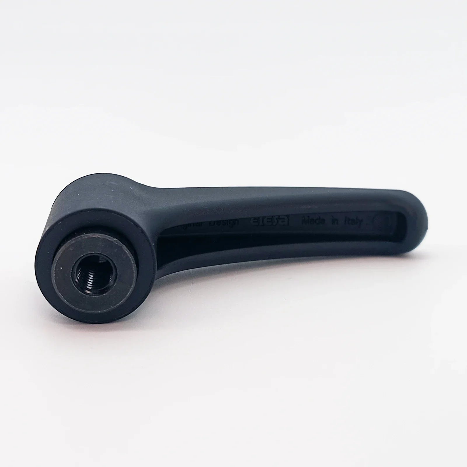 Black wheelchair adjustment lever with threaded hole, Made in Italy, for durable mobility equipment