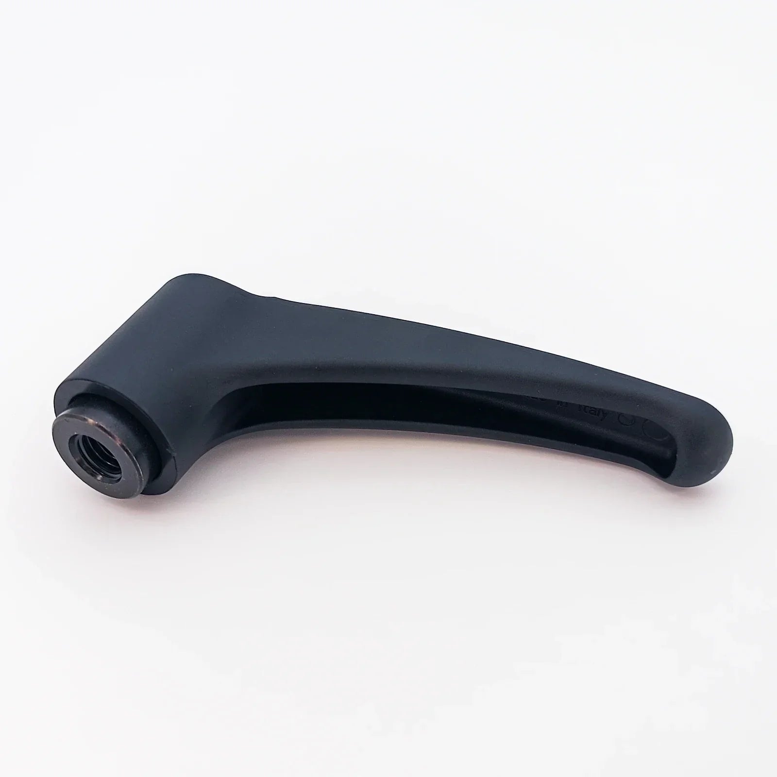 Black ergonomic wheelchair lever handle with threaded mount for mobility equipment