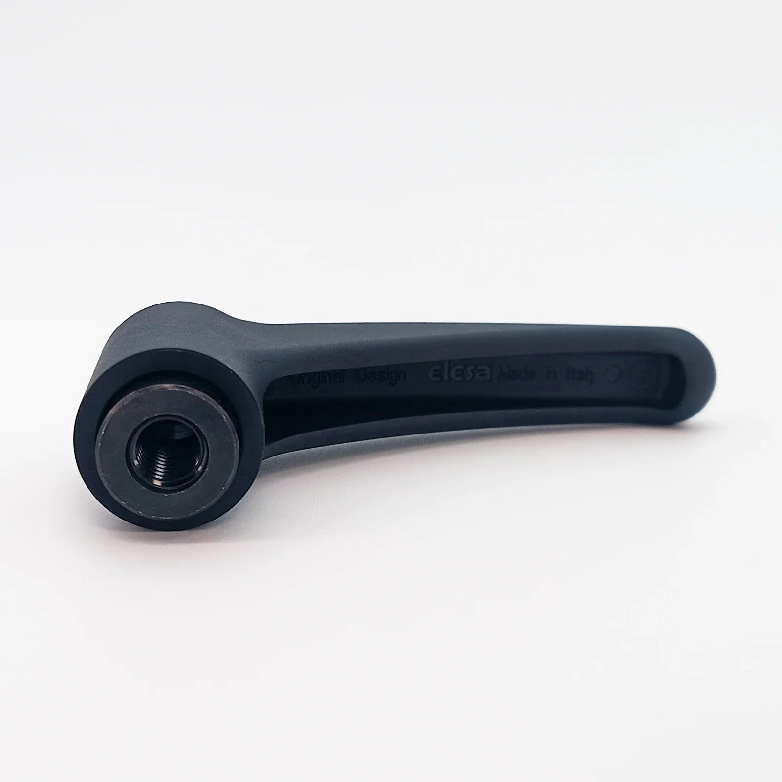 Black ergonomic wheelchair lever with threaded end, Elesa brand, Made in Italy, for mobility equipment