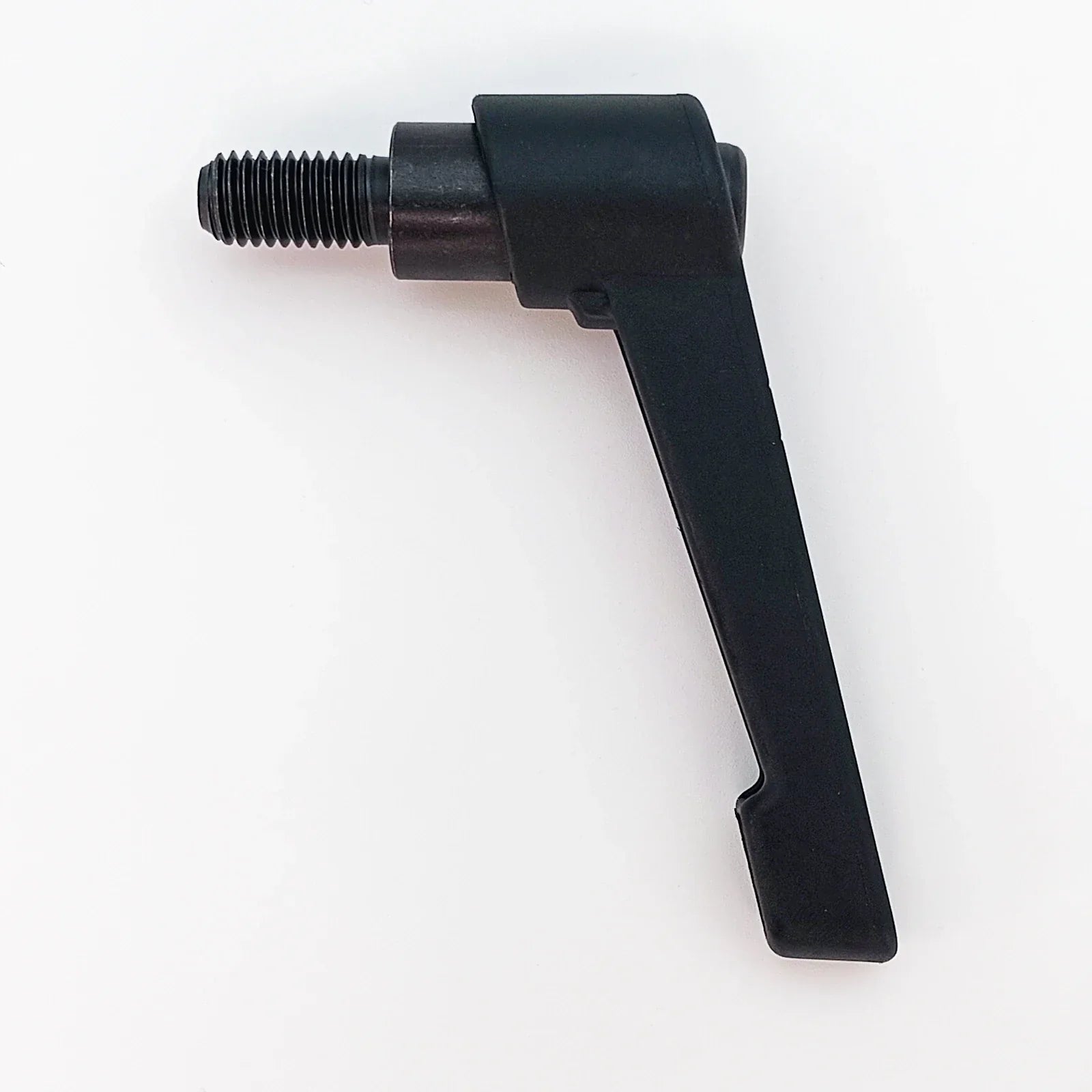 Black wheelchair accessory lever with threaded bolt for secure attachment