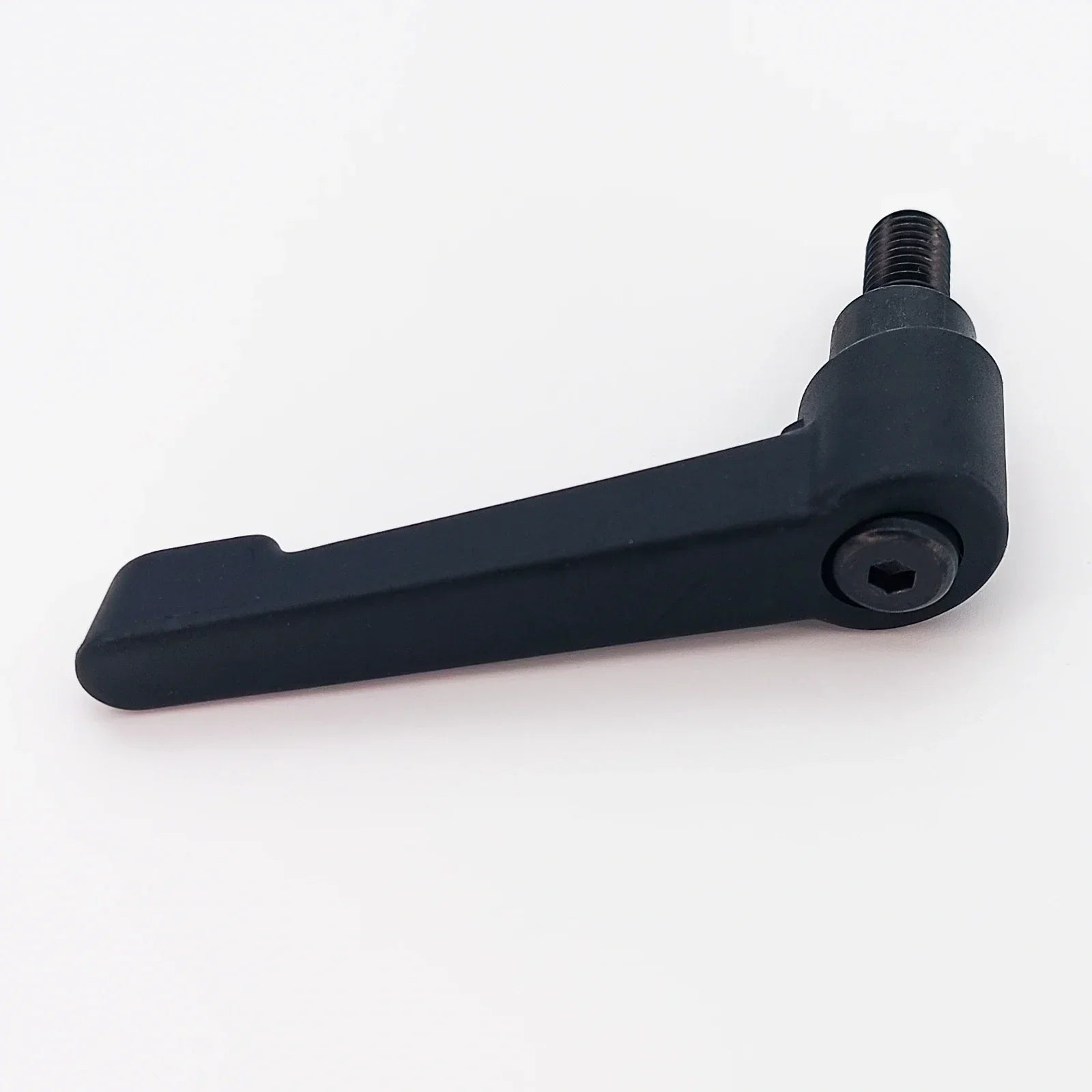 Black wheelchair adjustment lever with threaded bolt for secure attachment